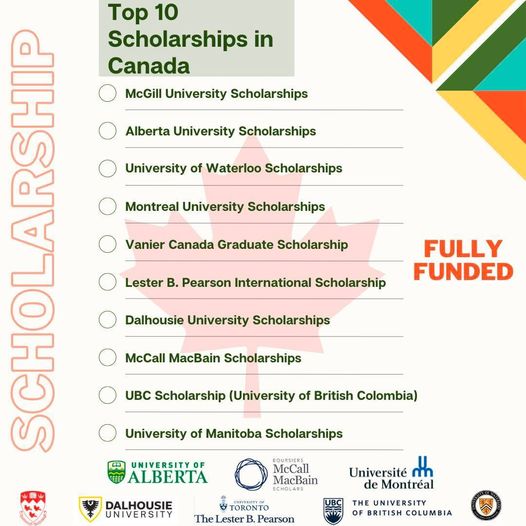 Top 10 Universities Fully Funded Scholarship in Canada 2023-24 | All Programs