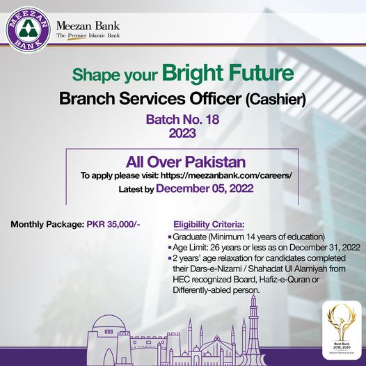 Meezan Bank Cashier Jobs 2024 Batch | All Pakistan Branches